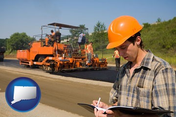 a paving contractor with paving machinery - with Connecticut icon