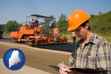 a paving contractor with paving machinery - with Maine icon