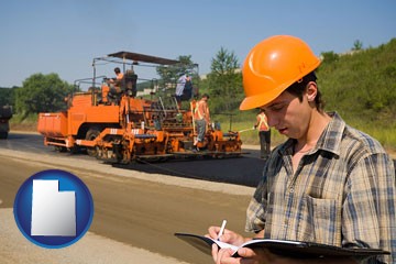 a paving contractor with paving machinery - with Utah icon